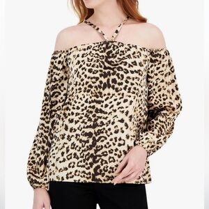 INC Women’s Gently Used Animal Print Bishop Sleeve Halter Top Size Medium